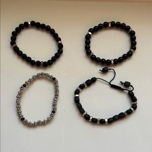 Set of Black and Silver Beaded Bracelets